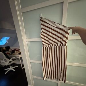 Cute summer dress! Asymmetrical style by Cupshe.  Brown, white and blue.